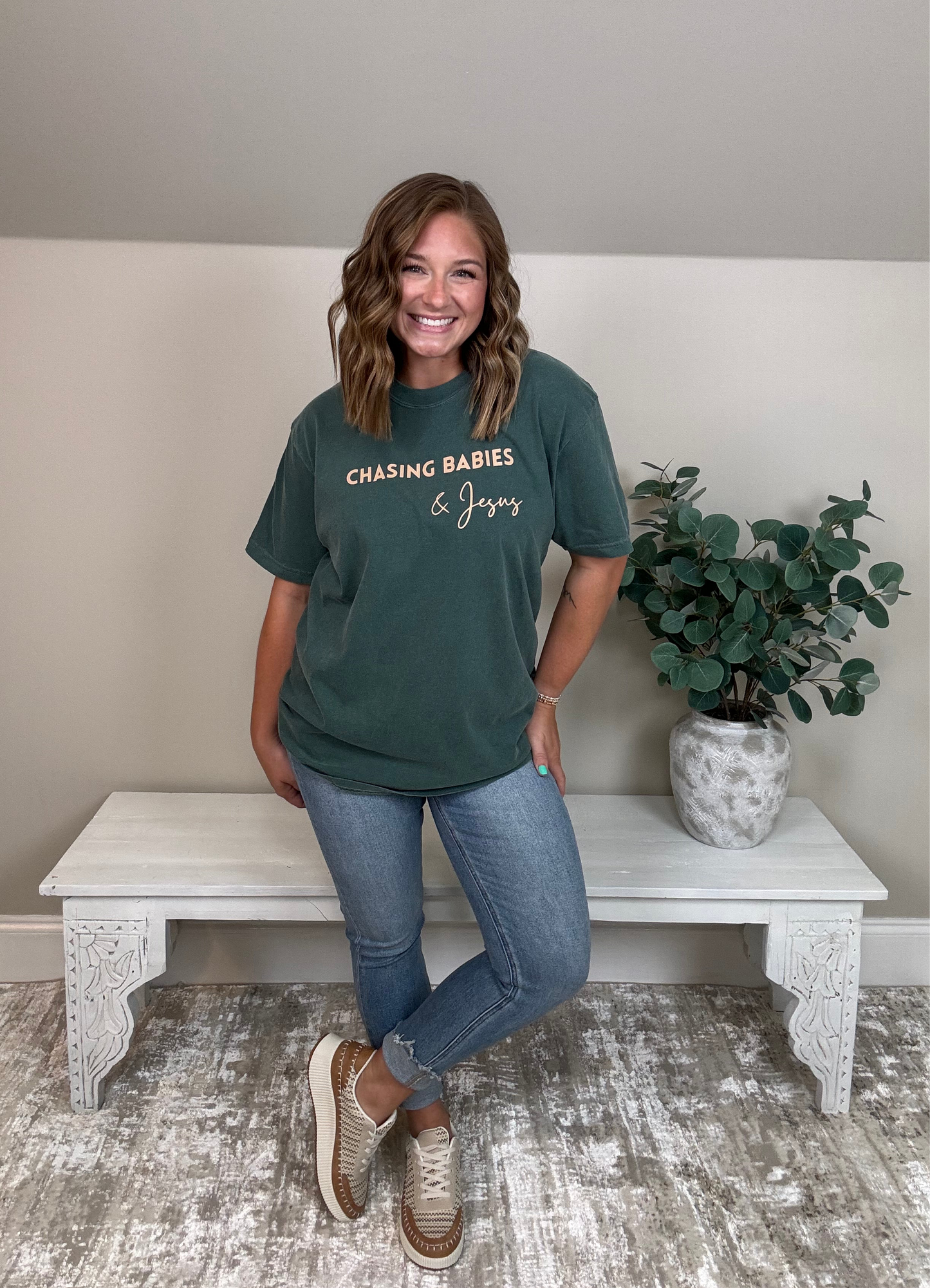 Chasing Babies & Jesus Tee | Blue Spruce - The Sassy Rack