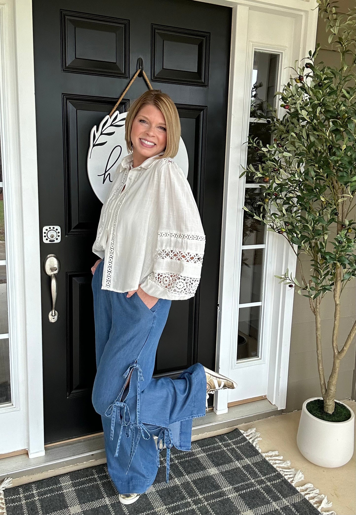 Bow Detail Wide Leg Pant | Denim