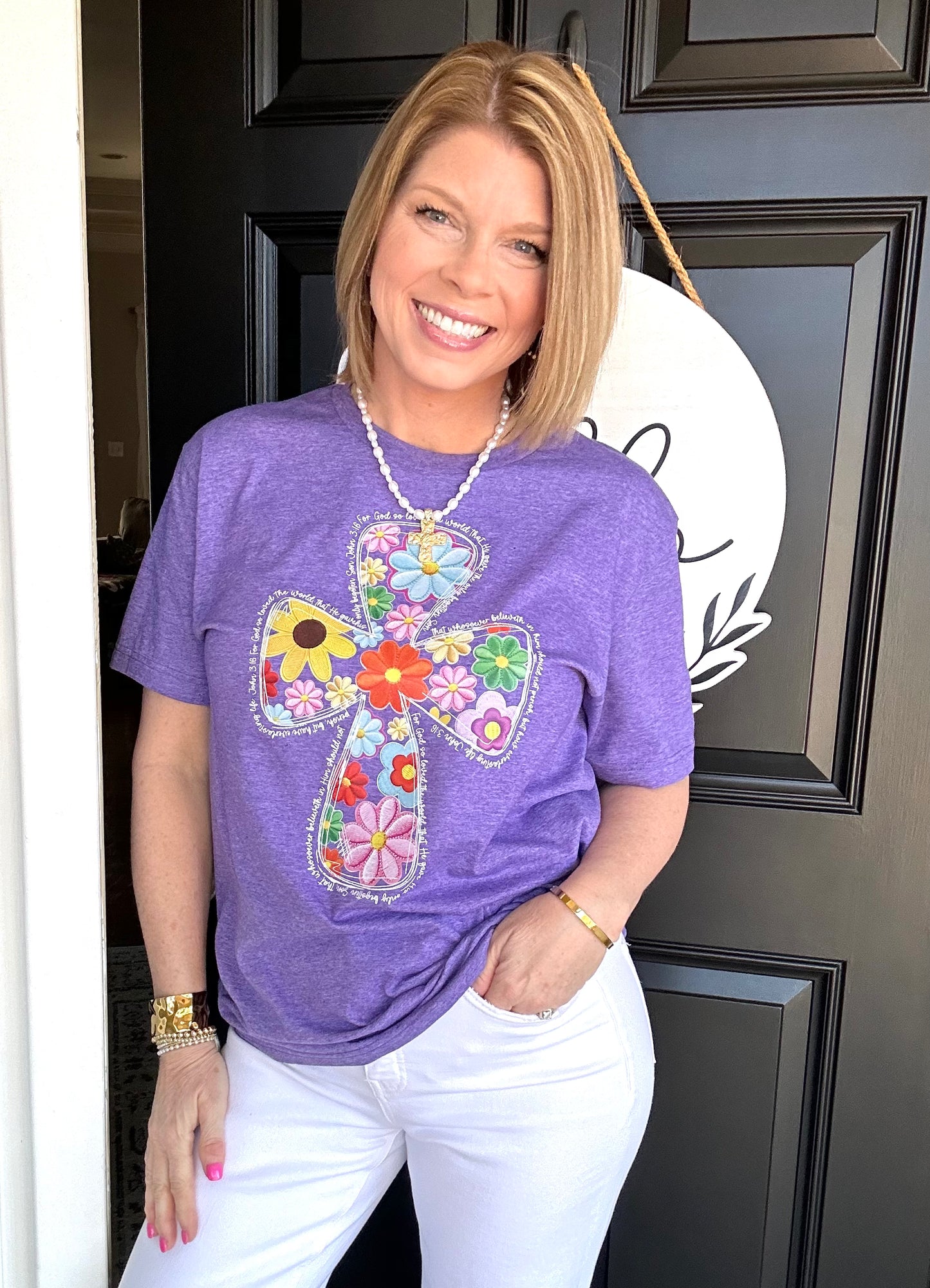 John 3:16 Wildflower Cross Tee | Purple