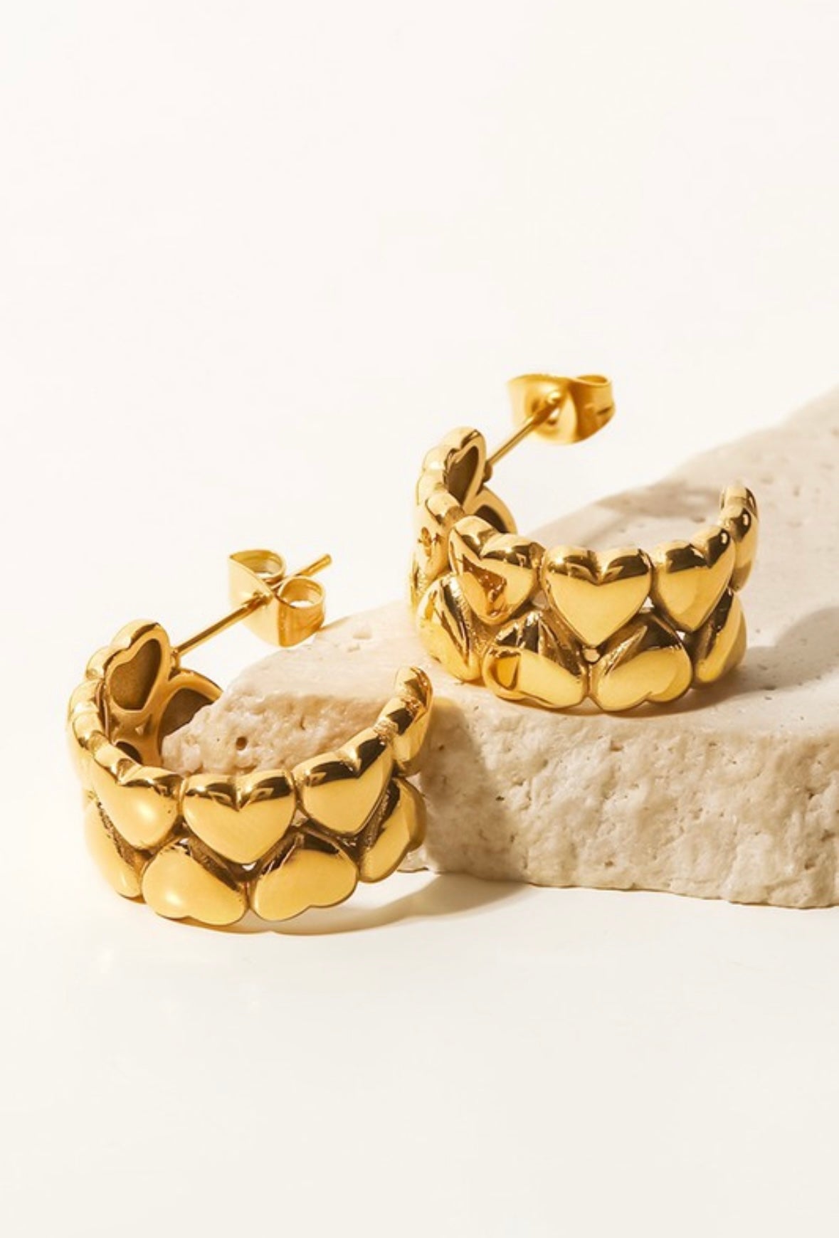 *LAST ONE* Wrapped In Hearts Hoop Gold Earrings | Water Resistant