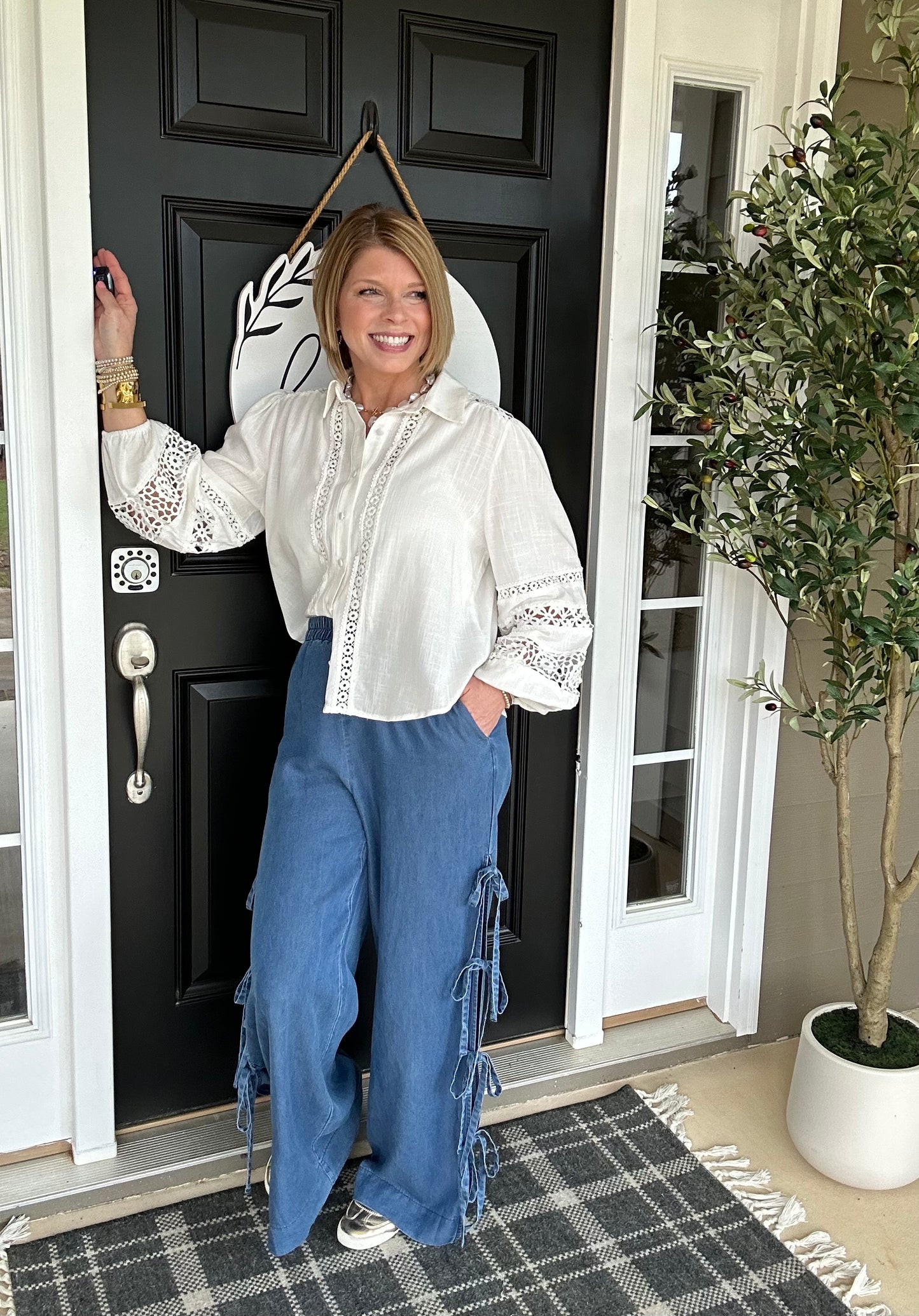 Bow Detail Wide Leg Pant | Denim