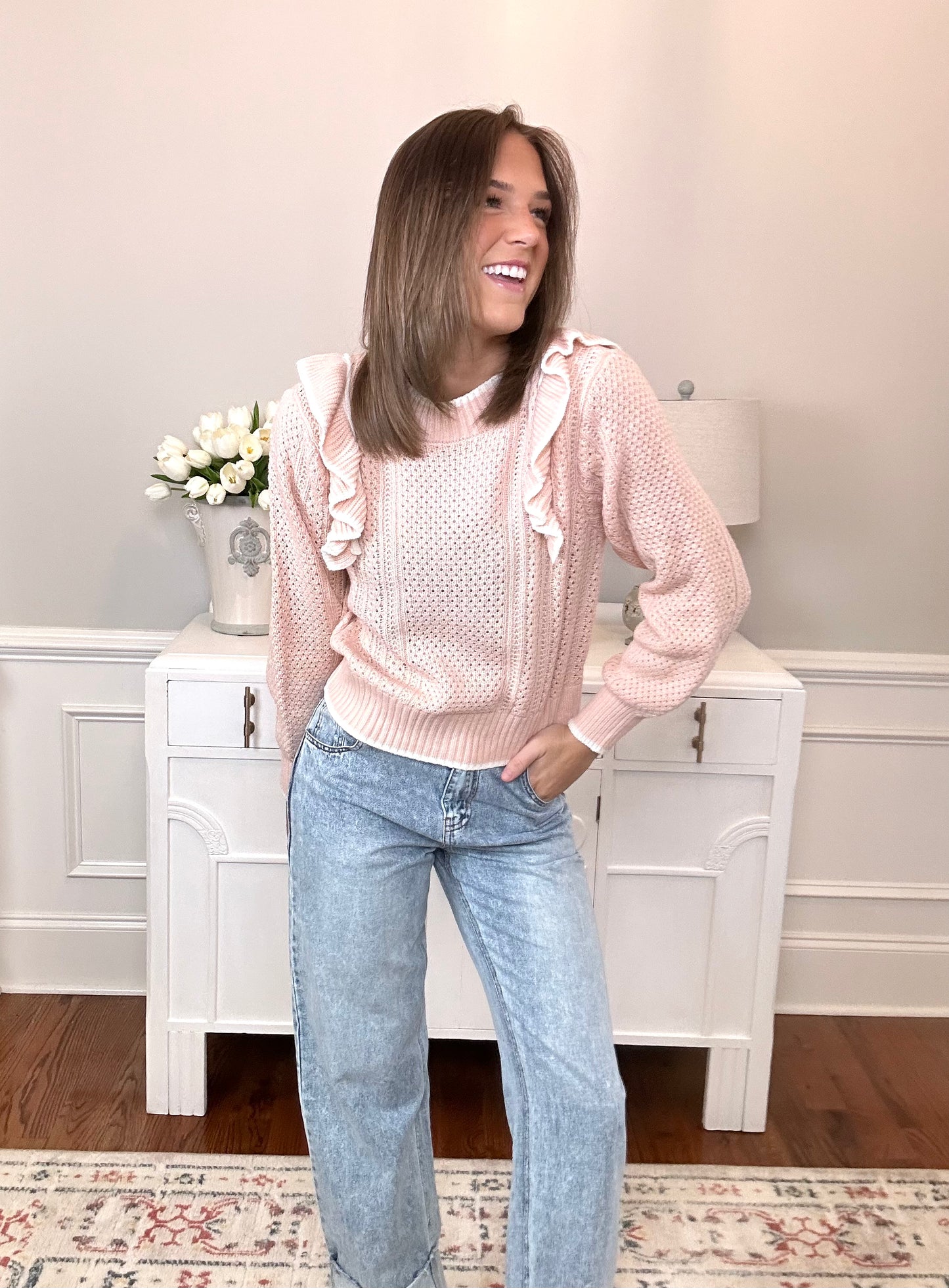 Don't Make Me Blush Ruffle Sweater