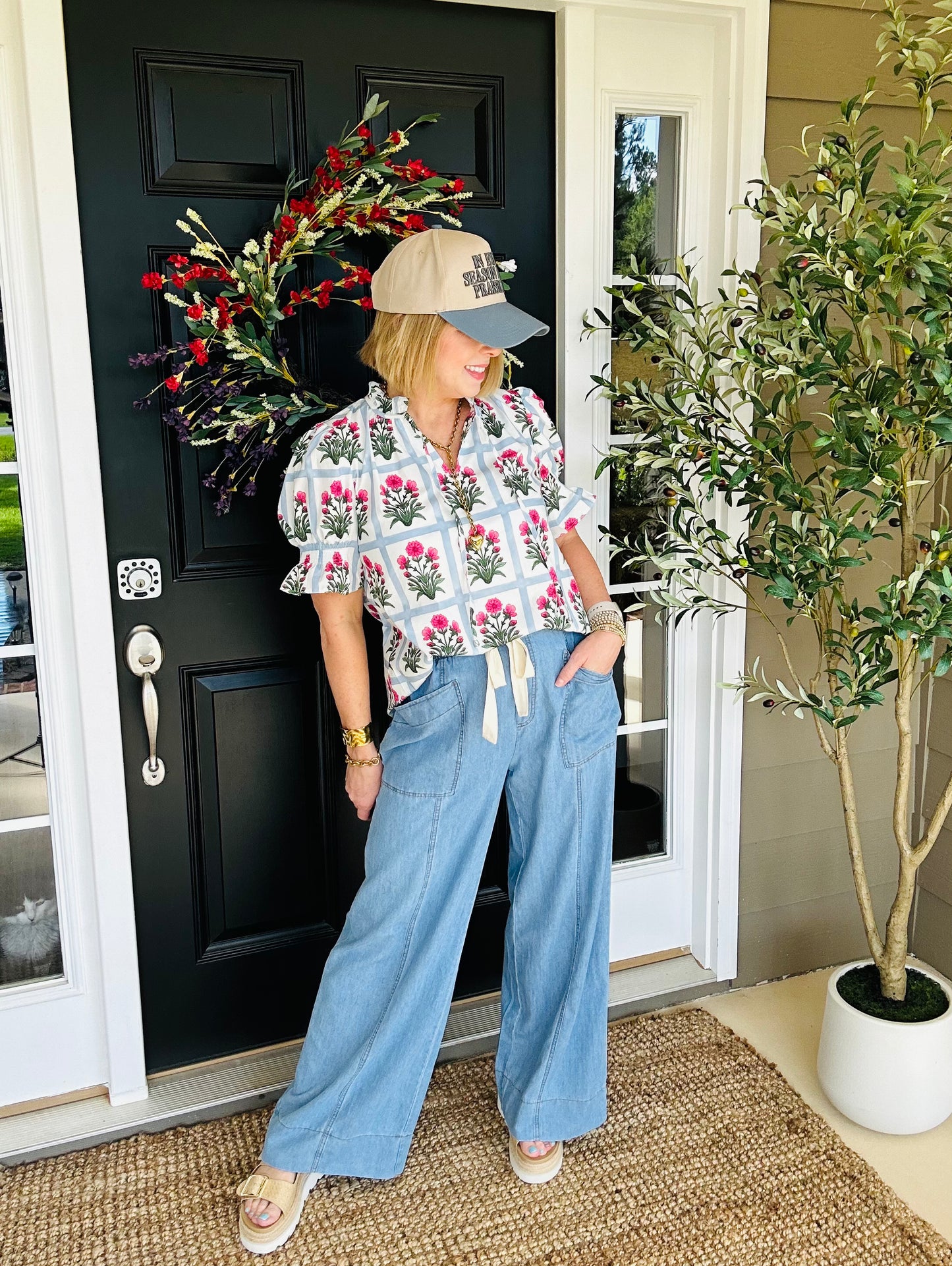 Drawstring Wide Leg Denim