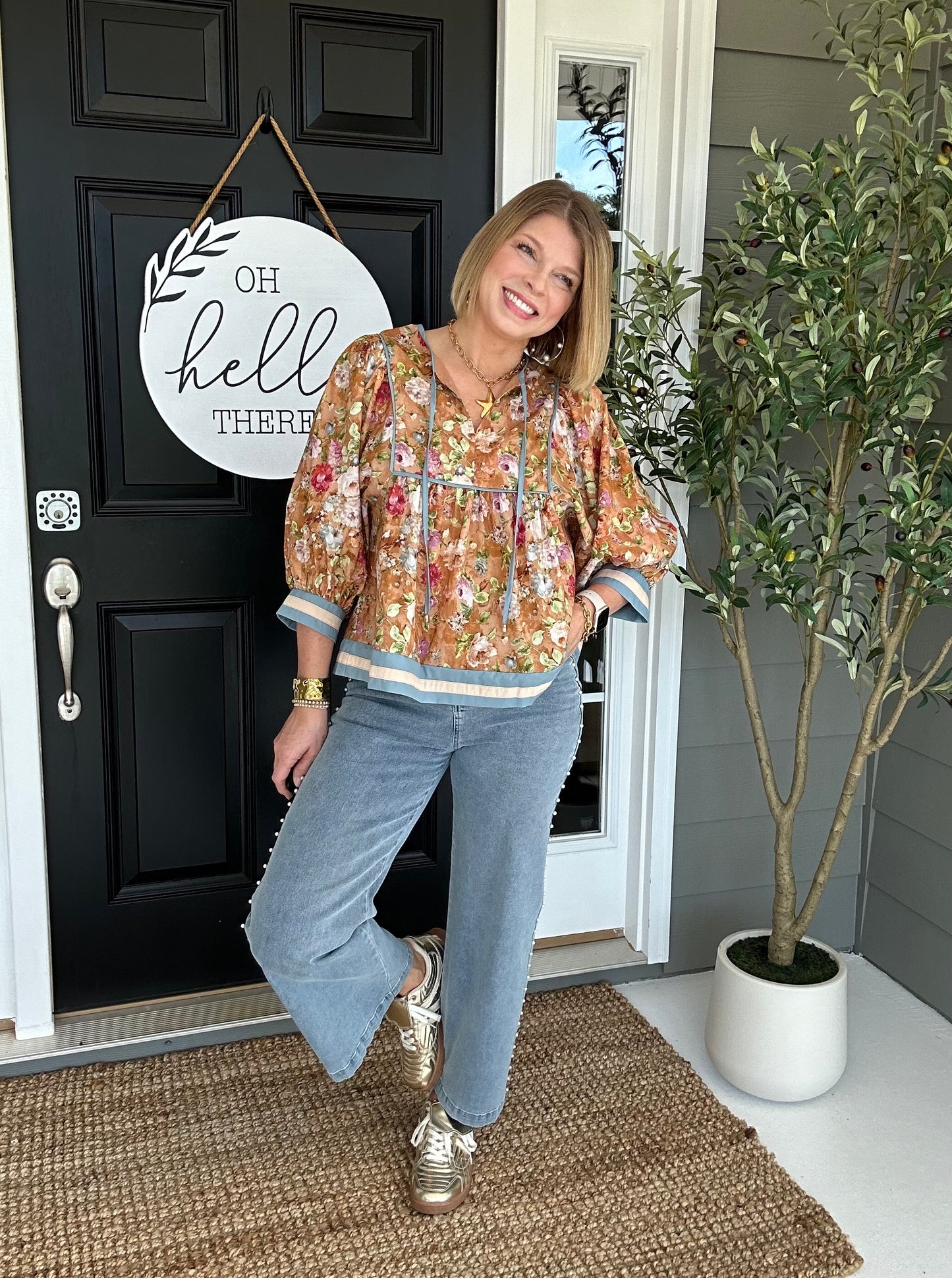 Vintage Floral Top | Terracotta
