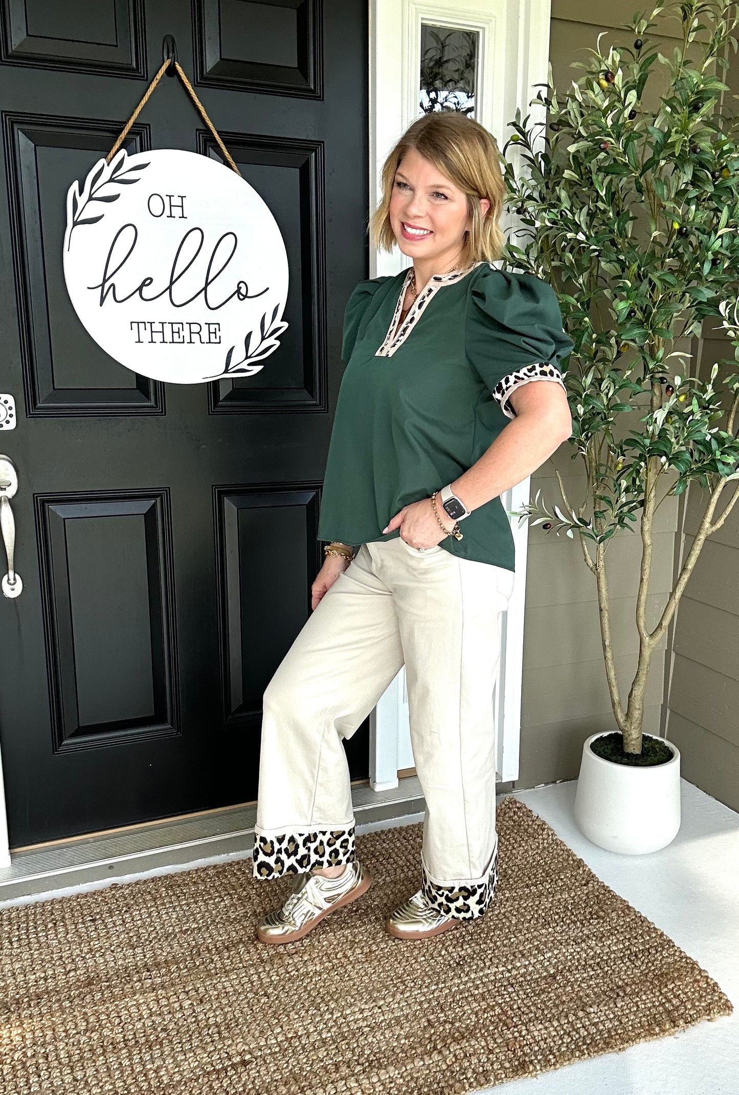 Resort Leopard Trim Top | Hunter