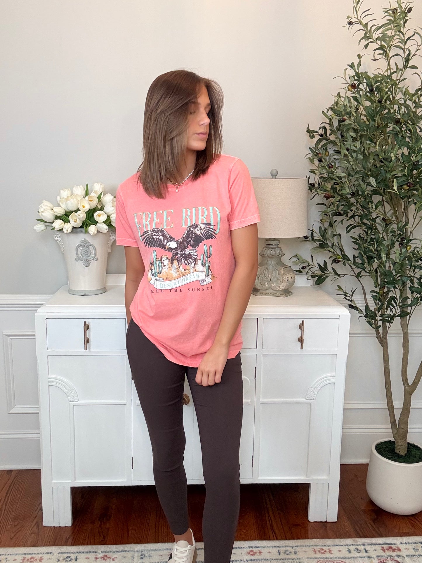 Free Bird Mineral Wash Tee | Coral