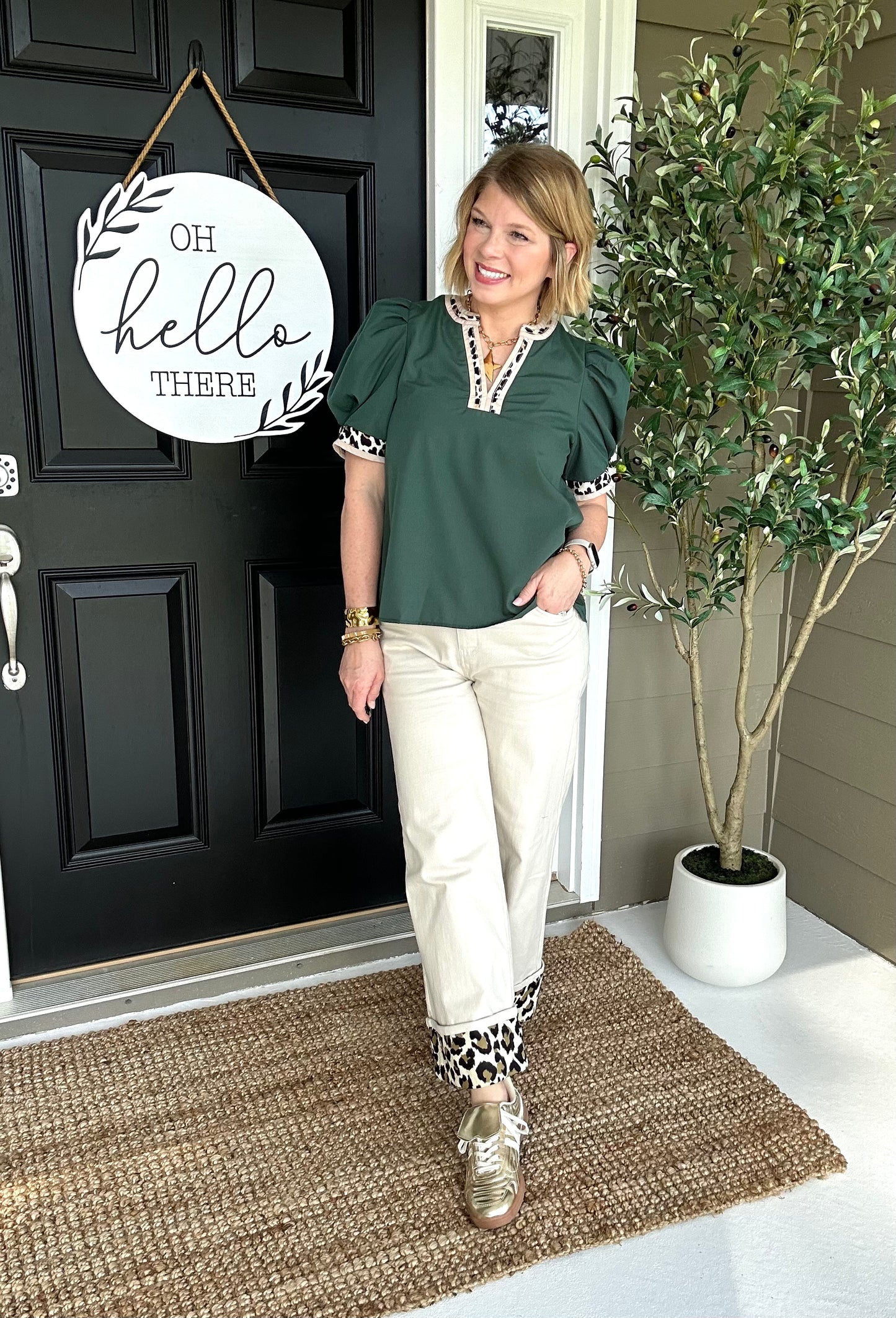 Resort Leopard Trim Top | Hunter