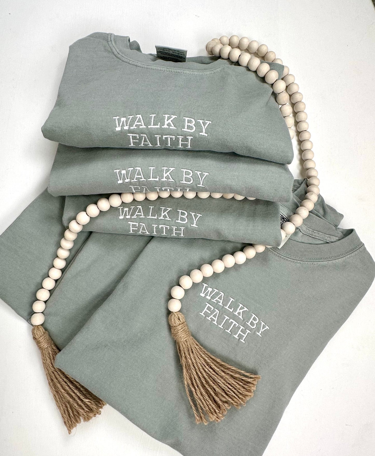 Embroidered Walk By Faith Tee | Sage - The Sassy Rack
