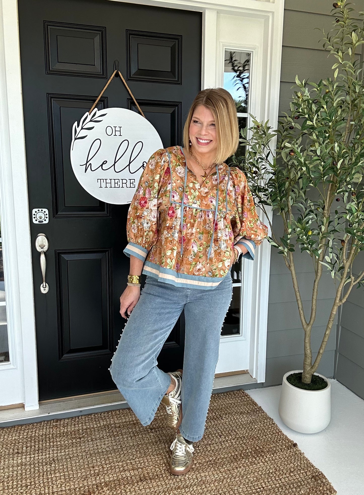 Vintage Floral Top | Terracotta