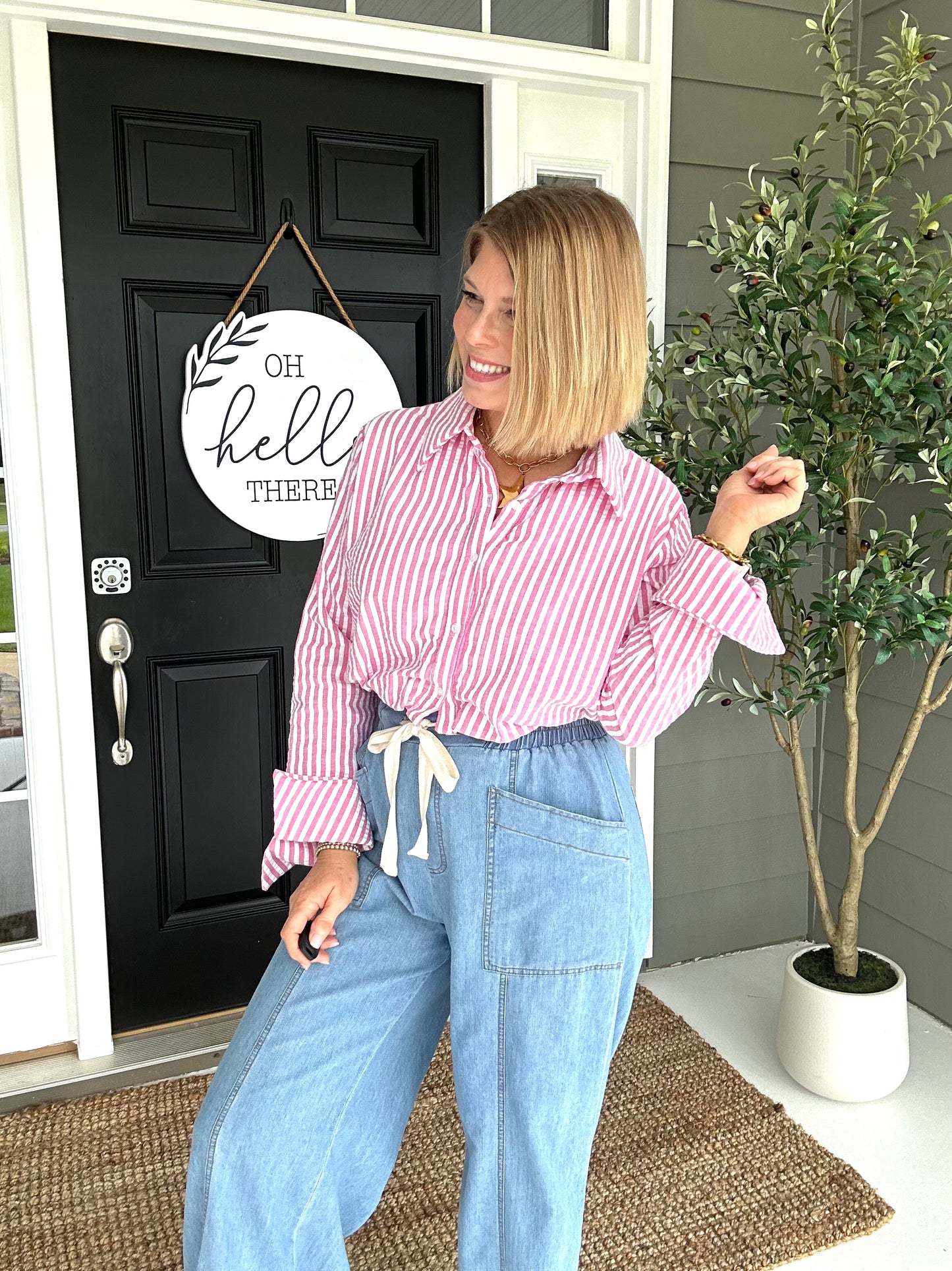 Sadie Striped Seersucker Crop Top | Pink