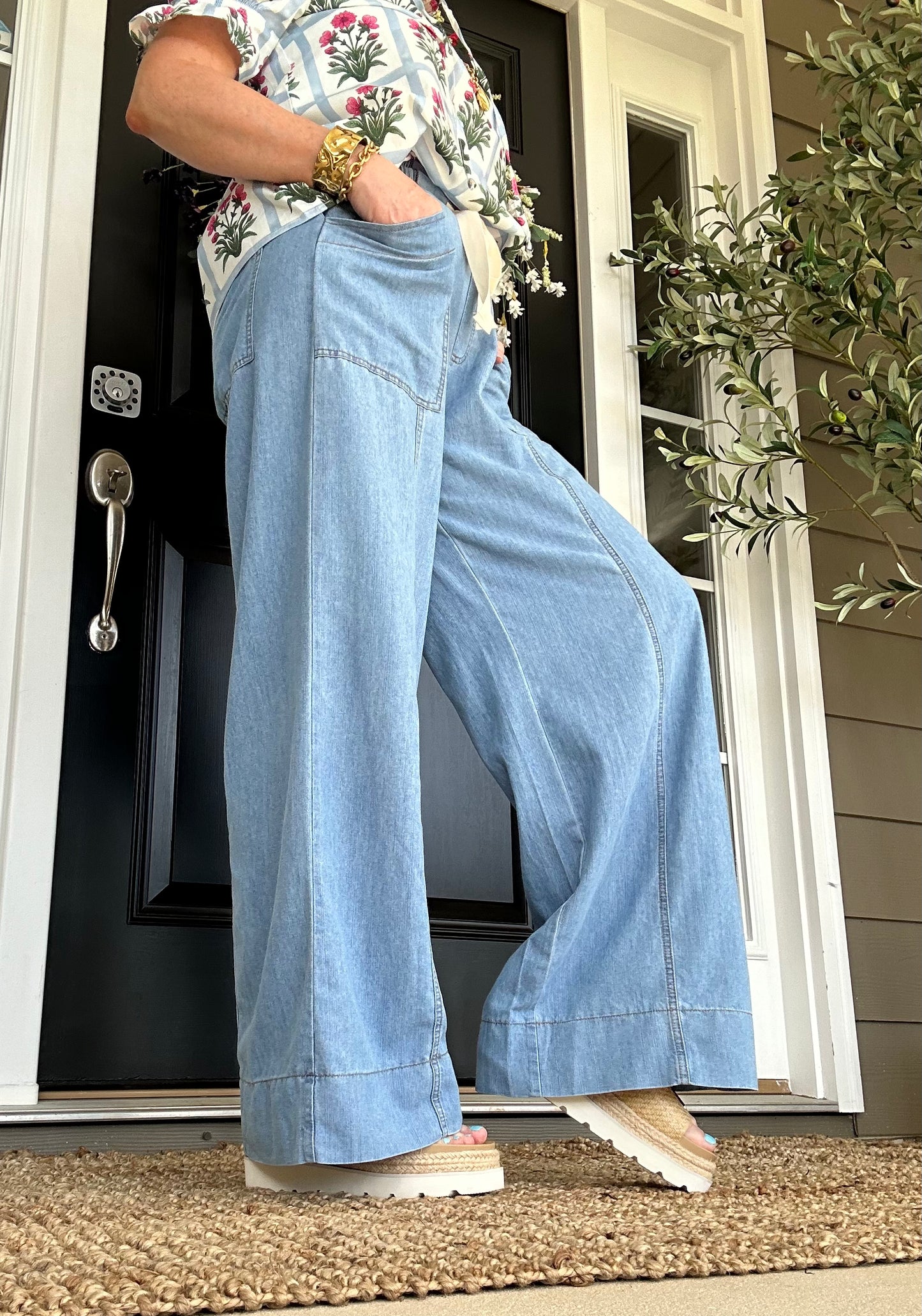 Drawstring Wide Leg Denim