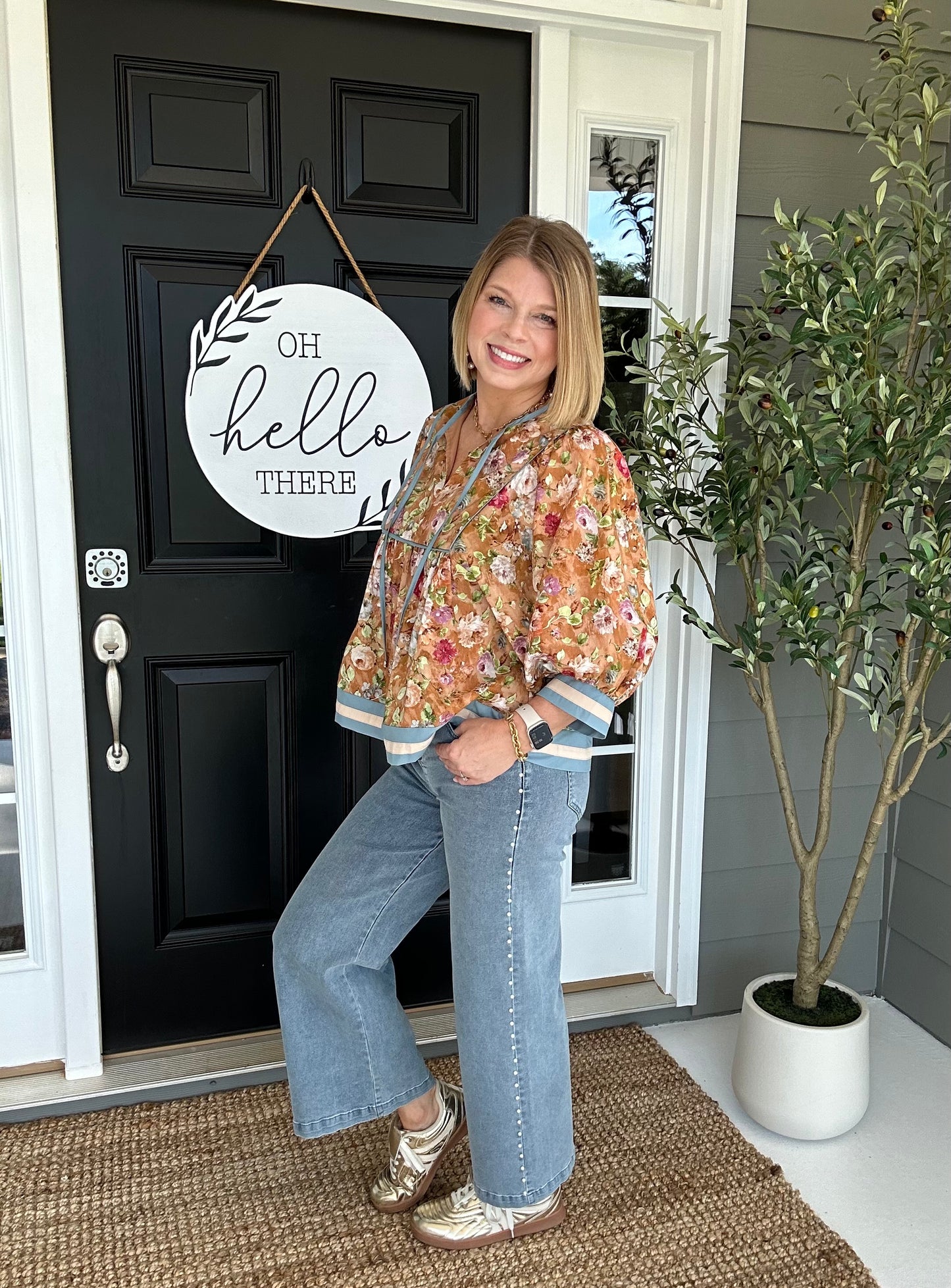 Vintage Floral Top | Terracotta