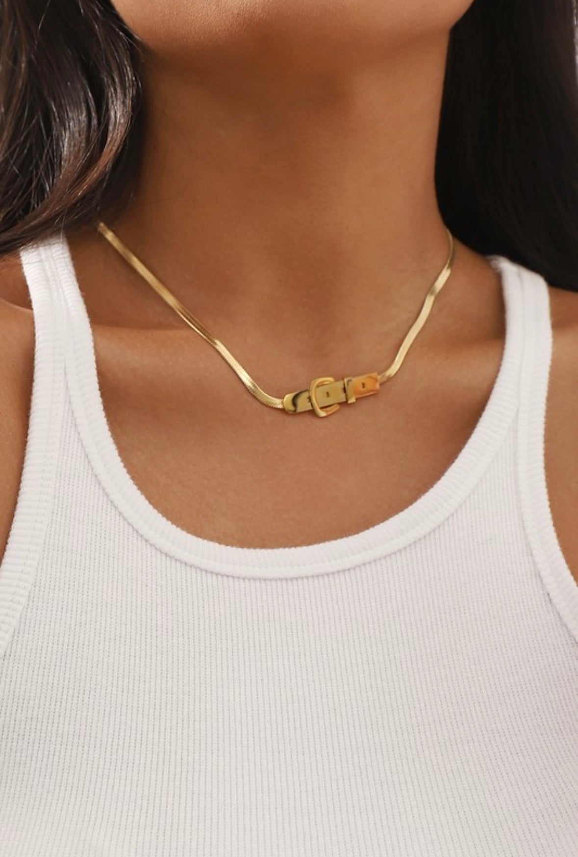 Buckle Up Gold Necklace | Water Resistant