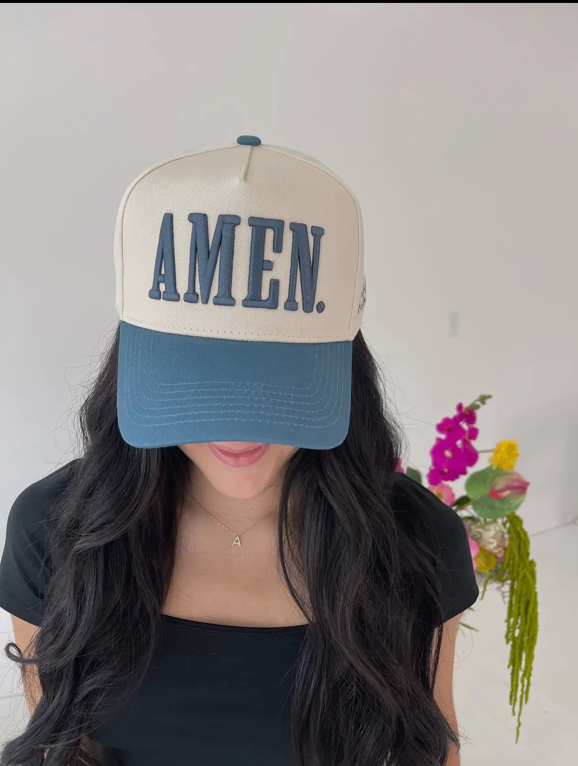 Amen Embroidered Trucker | Slate Blue