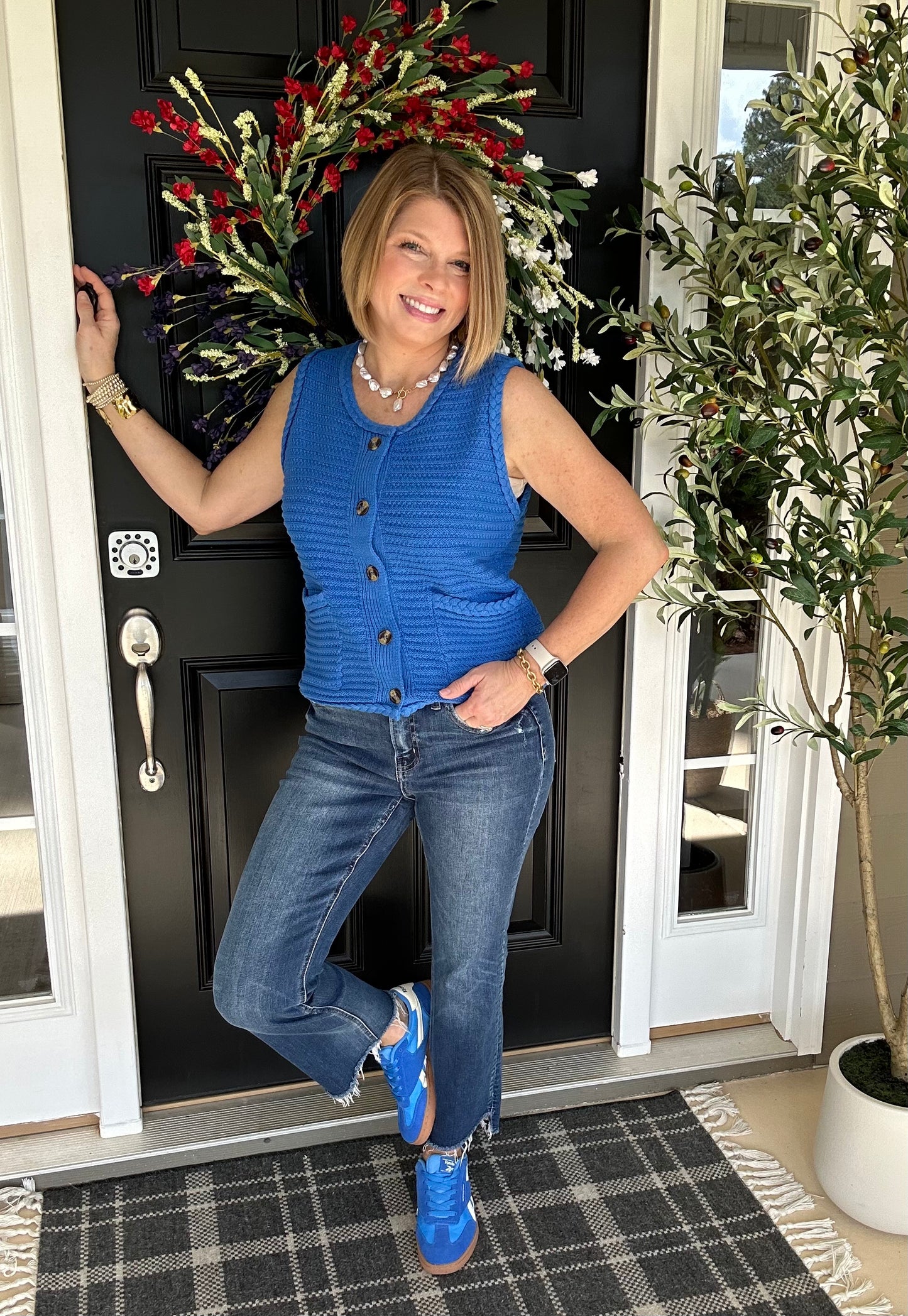 Celeste Vested Sweater Top | Blue