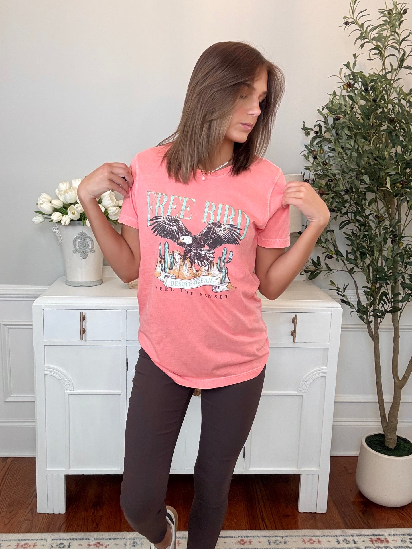 Free Bird Mineral Wash Tee | Coral