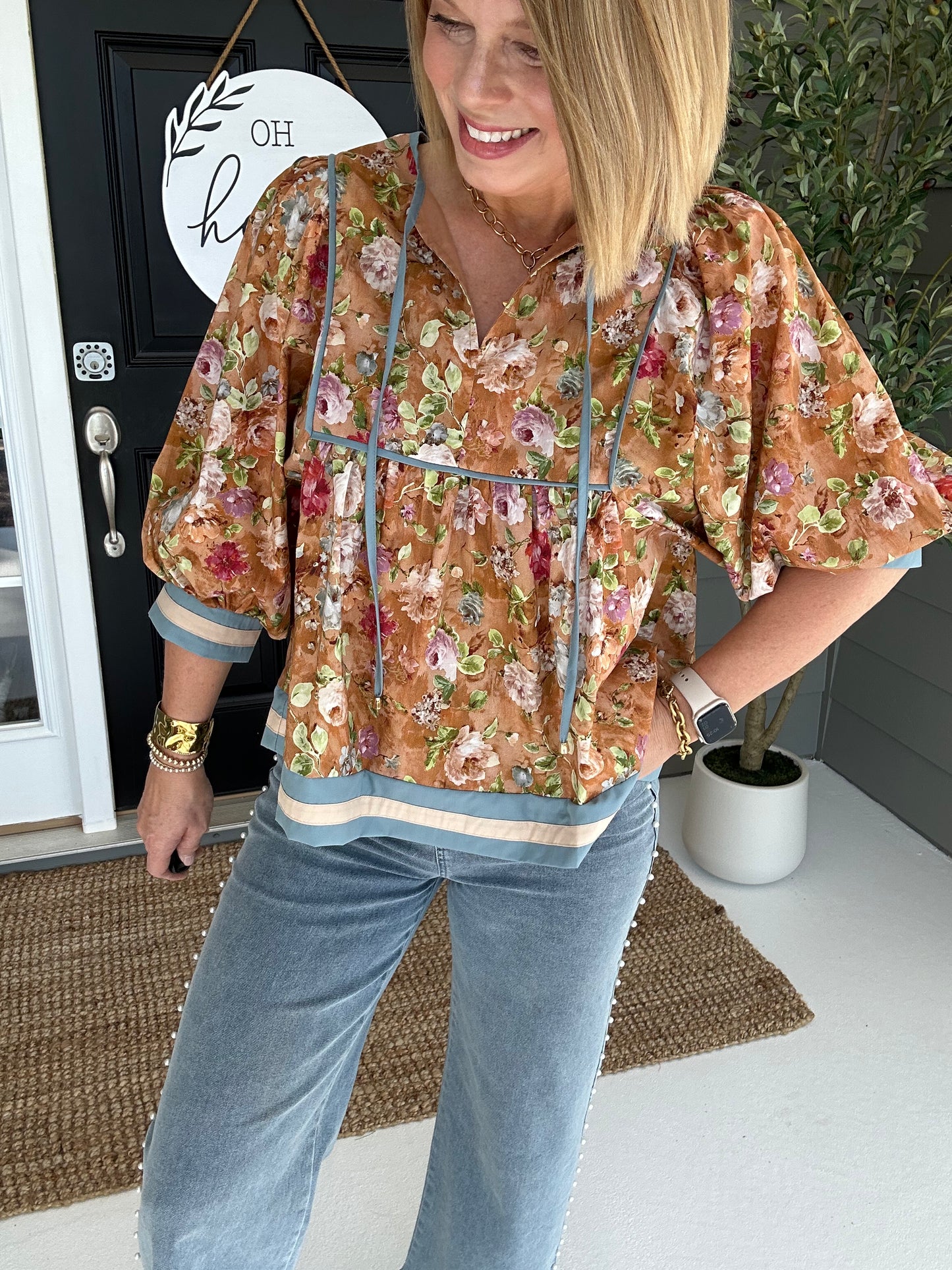 Vintage Floral Top | Terracotta