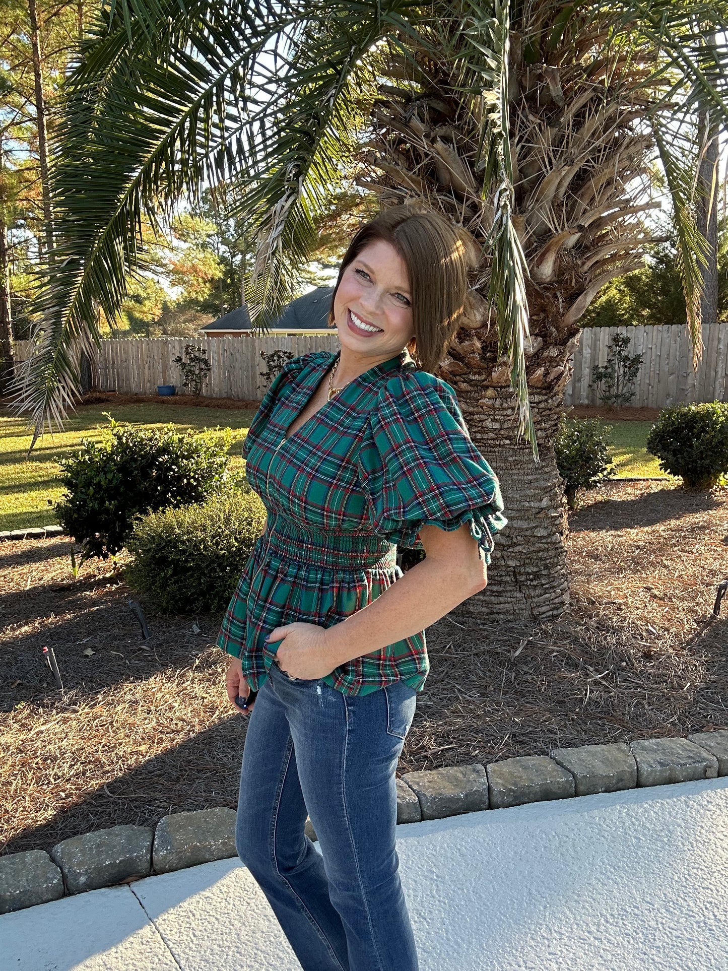 Christmas Spirit Plaid Top | Green