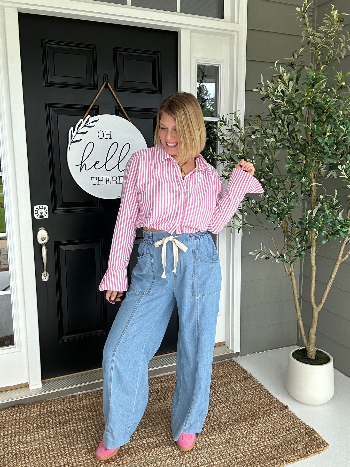 Sadie Striped Seersucker Crop Top | Pink