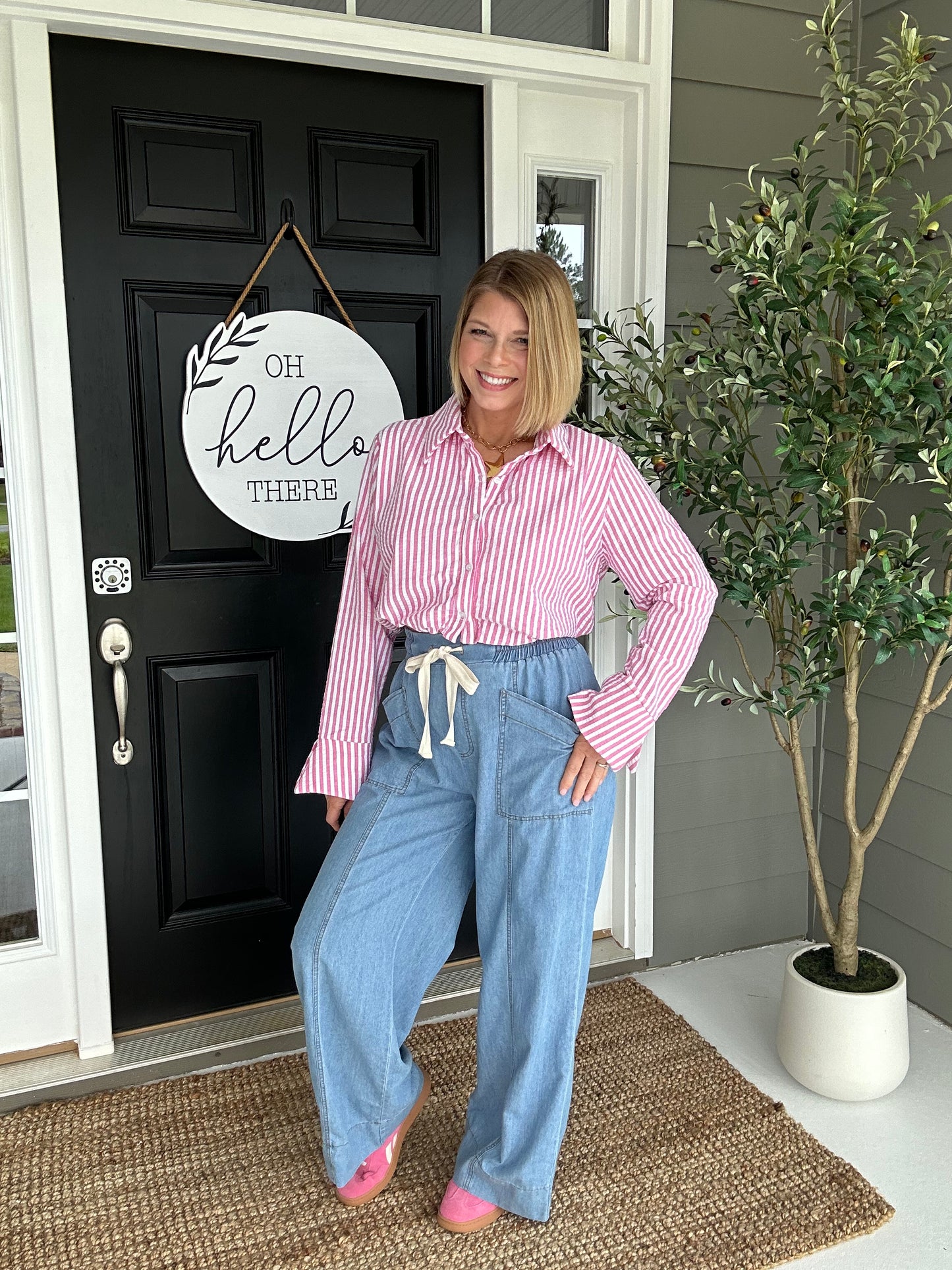 Sadie Striped Seersucker Crop Top | Pink