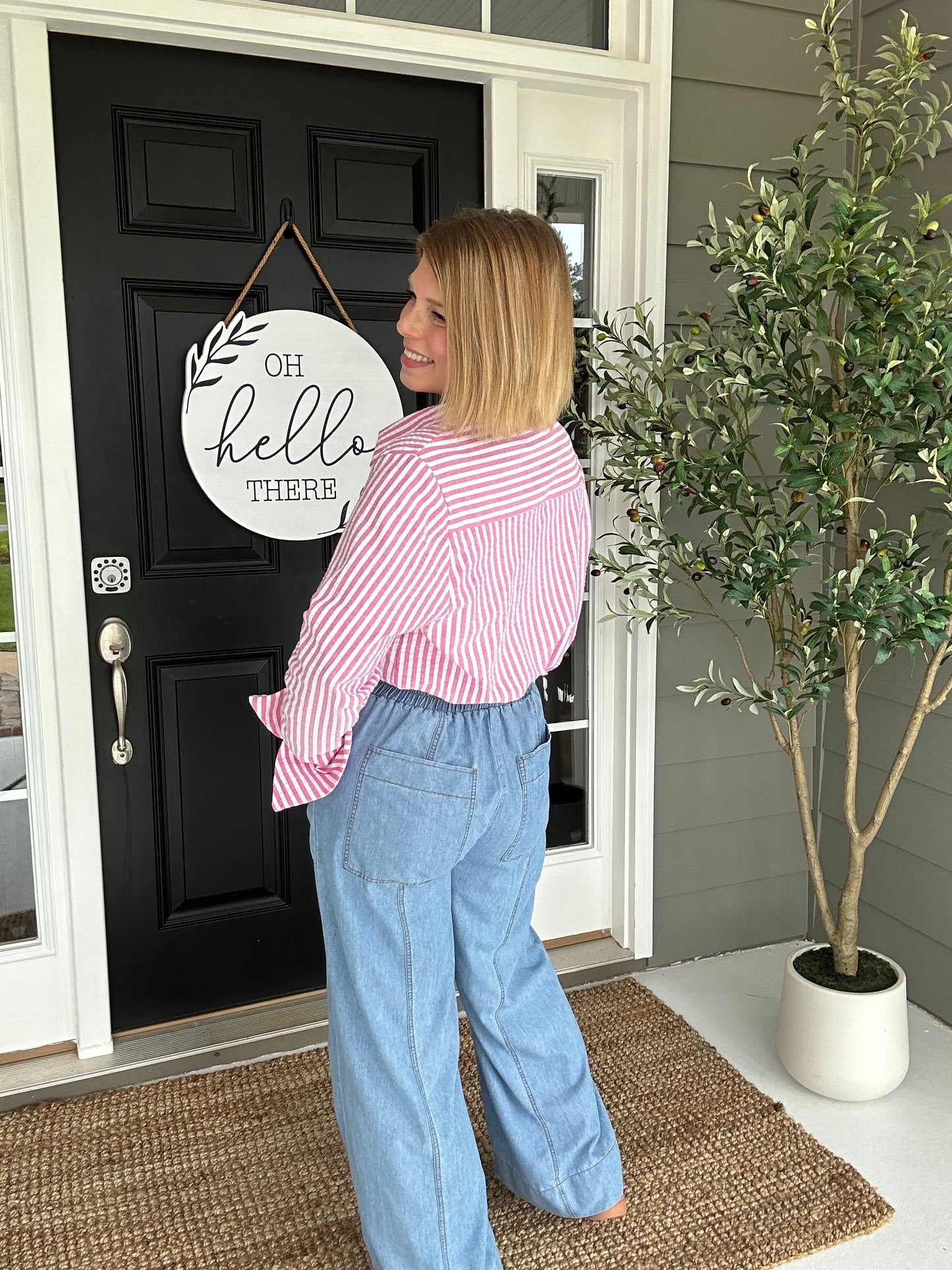 Sadie Striped Seersucker Crop Top | Pink