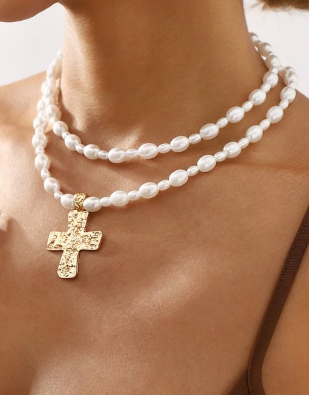 Double Layer Cross Pendant Necklace | 2 Piece Set