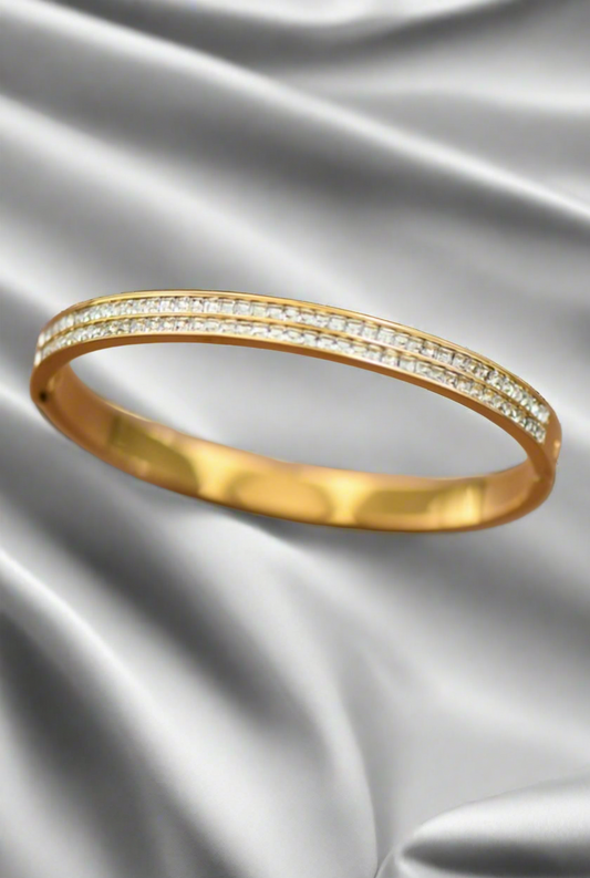 Dazzle Me Gold Hinged Bangle | Waterproof - The Sassy Rack