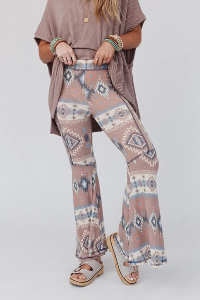 Boho Bliss Ribbed Flare Pants | Taupe