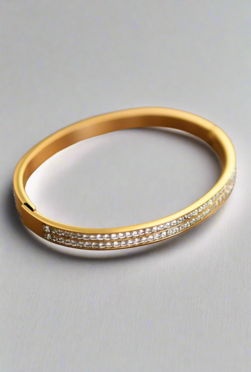 Dazzle Me Gold Hinged Bangle | Waterproof - The Sassy Rack