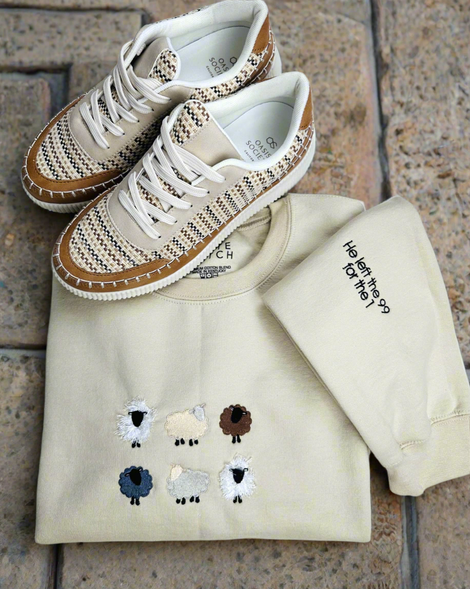 He Left The 99 For 1 Embroidered Sheep Sweatshirt | Beige