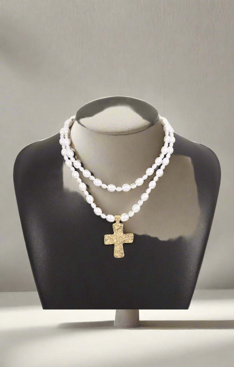 Double Layer Cross Pendant Necklace | 2 Piece Set