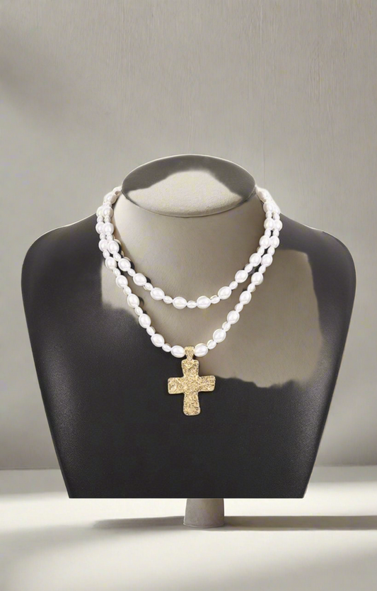 Double Layer Cross Pendant Necklace | 2 Piece Set