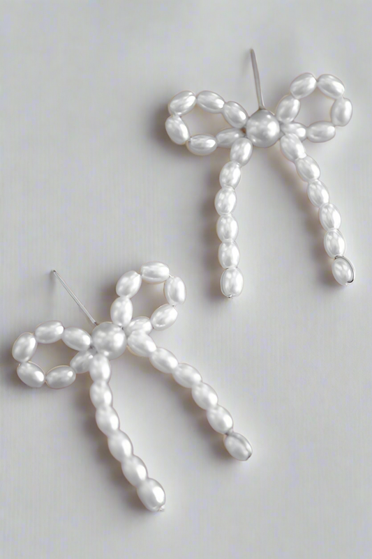 Cloe Beaded Pearl Bow Tie Earrings - The Sassy Rack