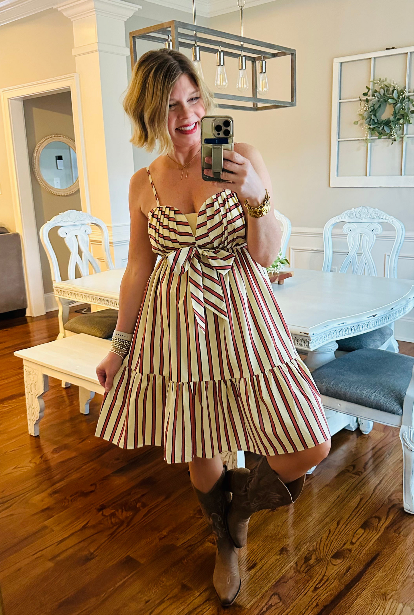 Southern Sunrise Mini | Pale Yellow & Coffee Stripe