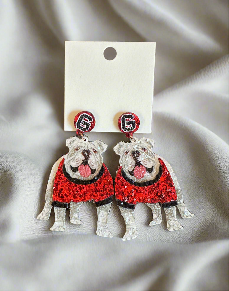 Georgia Standing Bulldog Glitter Earrings - The Sassy Rack