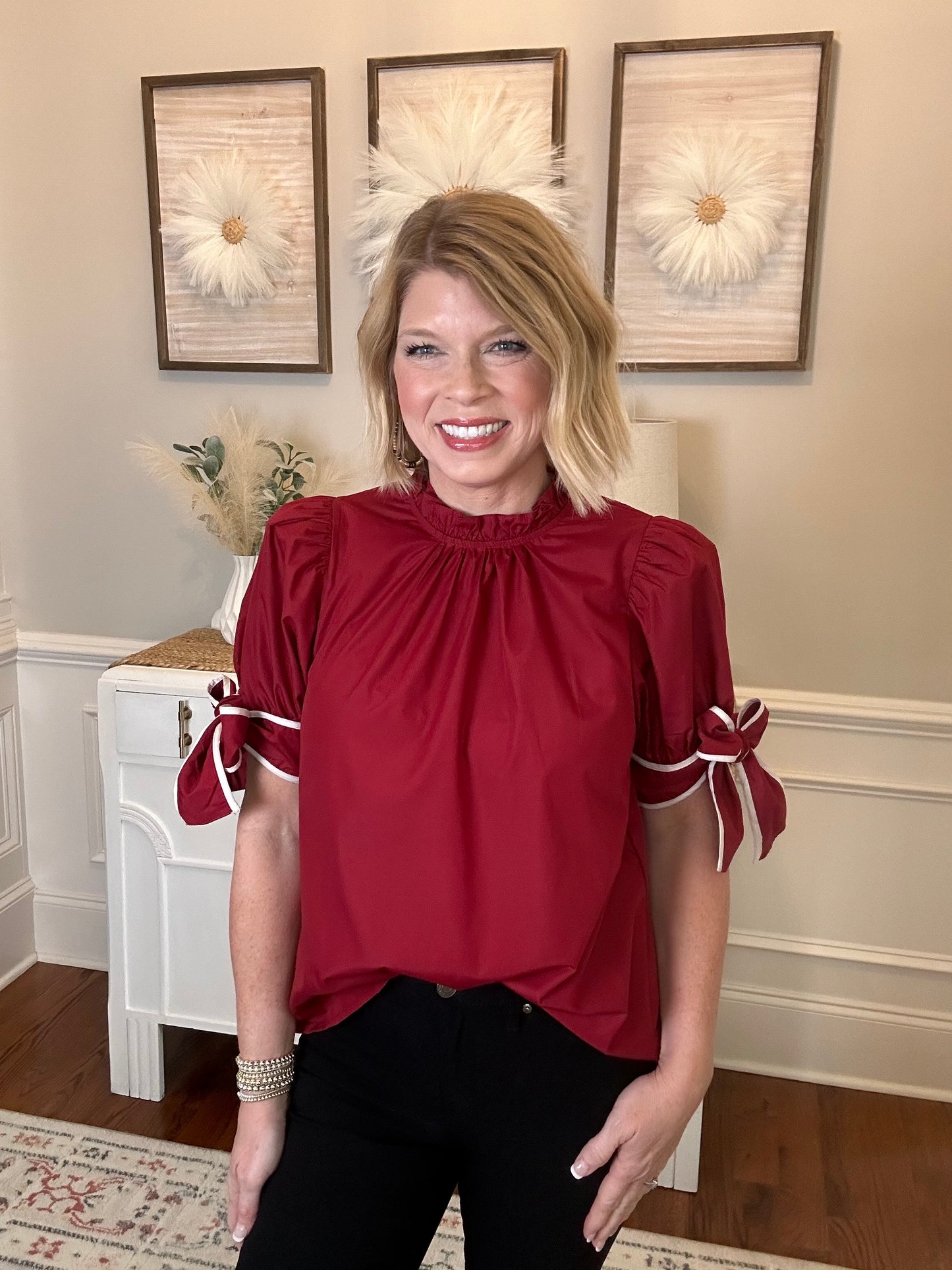 Crimson Ribbon Cuff Top | Red