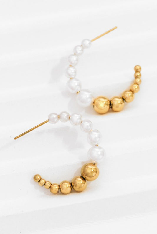 Forever Pearl & Gold Hoops | Waterproof - The Sassy Rack