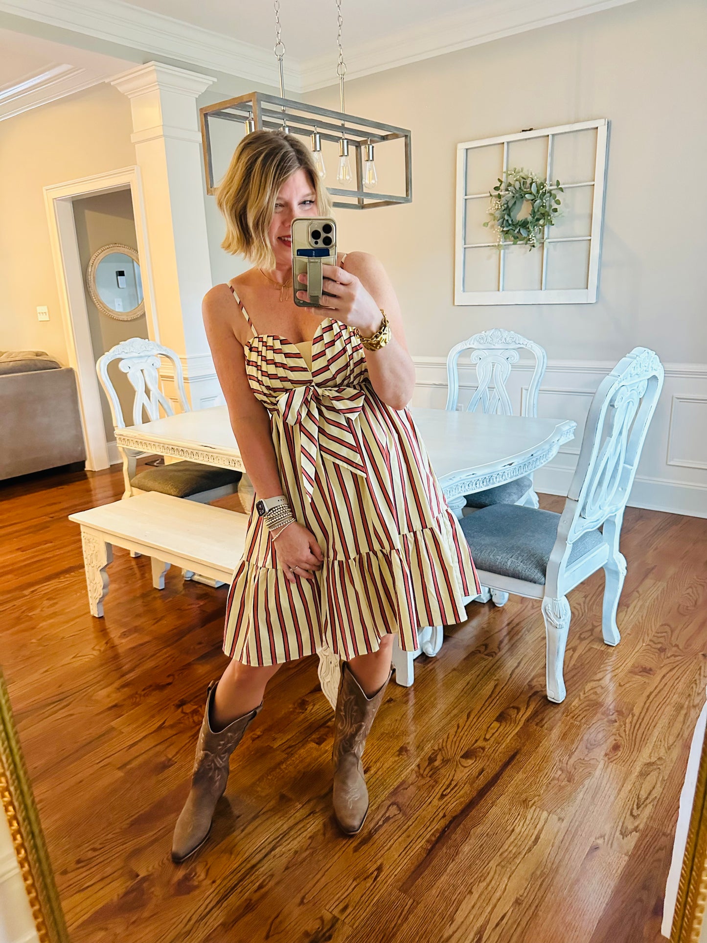 Southern Sunrise Mini | Pale Yellow & Coffee Stripe