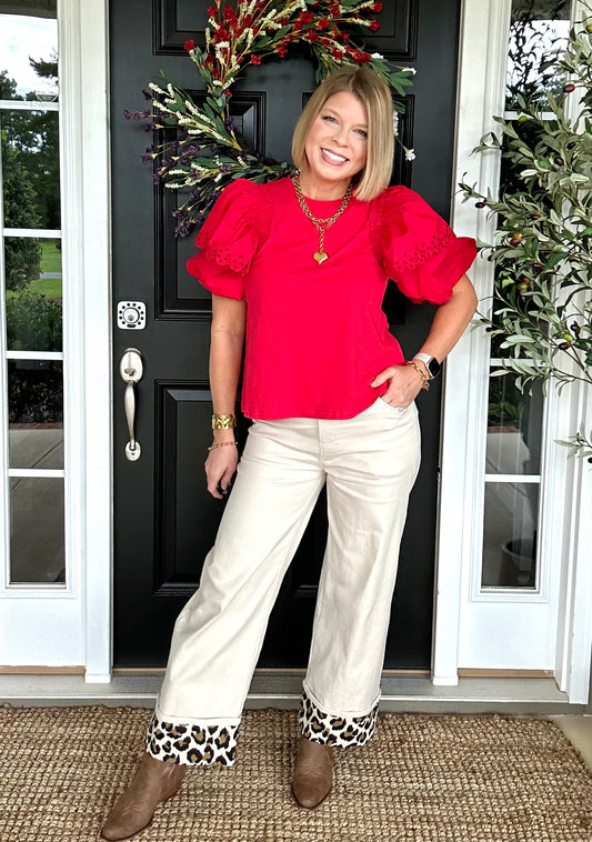 Red Hot Bubble Sleeve Top