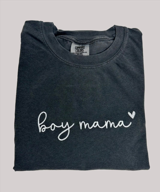 Boy Mama Embroidered Tee | Gray