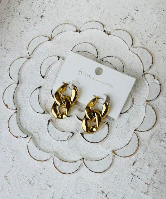 Urban Edge Gold Chain Link Earrings | Waterproof