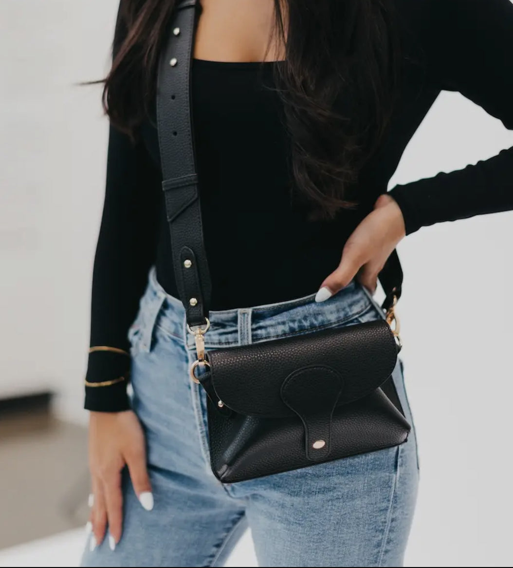 Khloe Leather Crossbody | Black