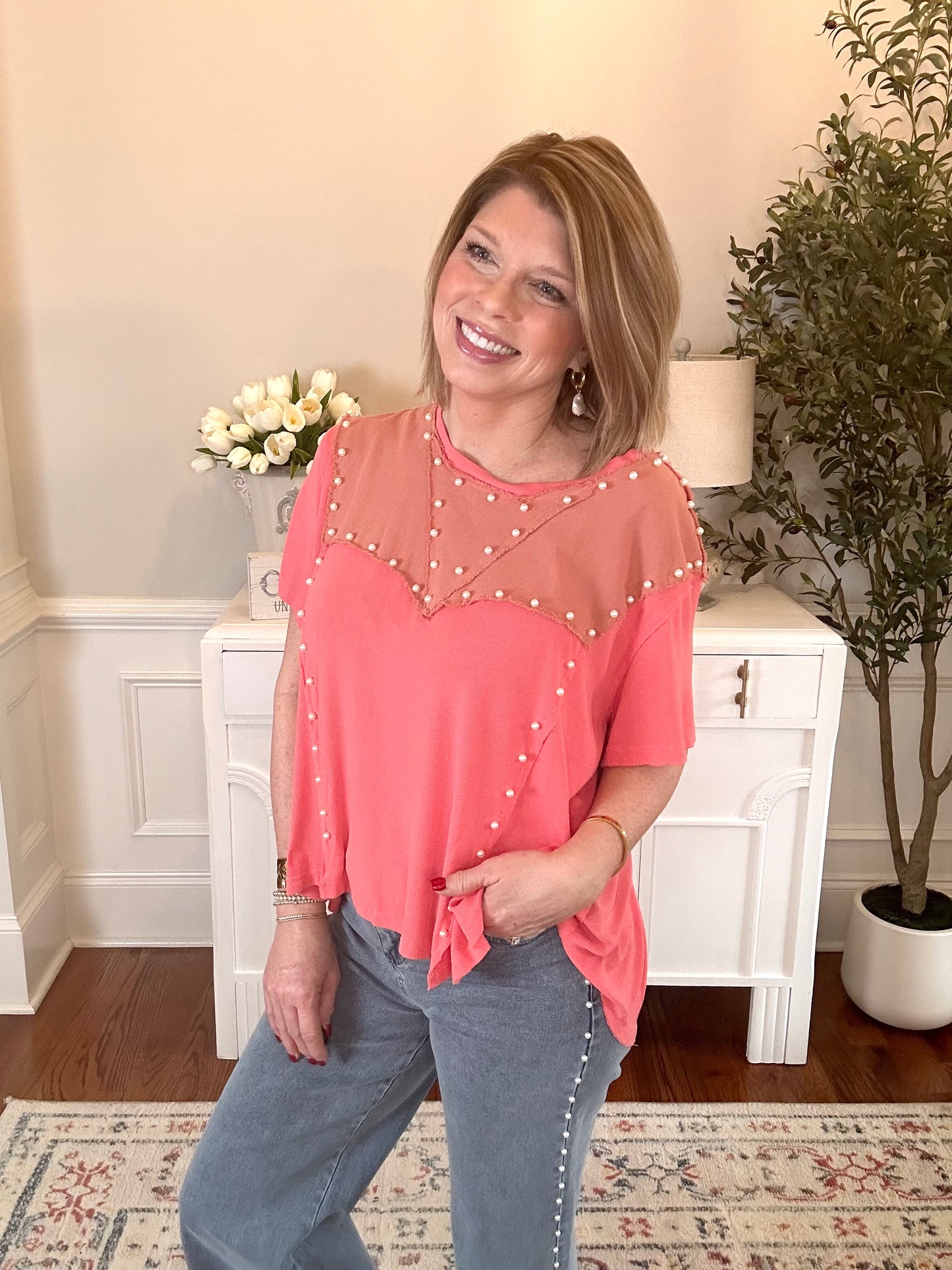 Pearl Crush Top | Coral