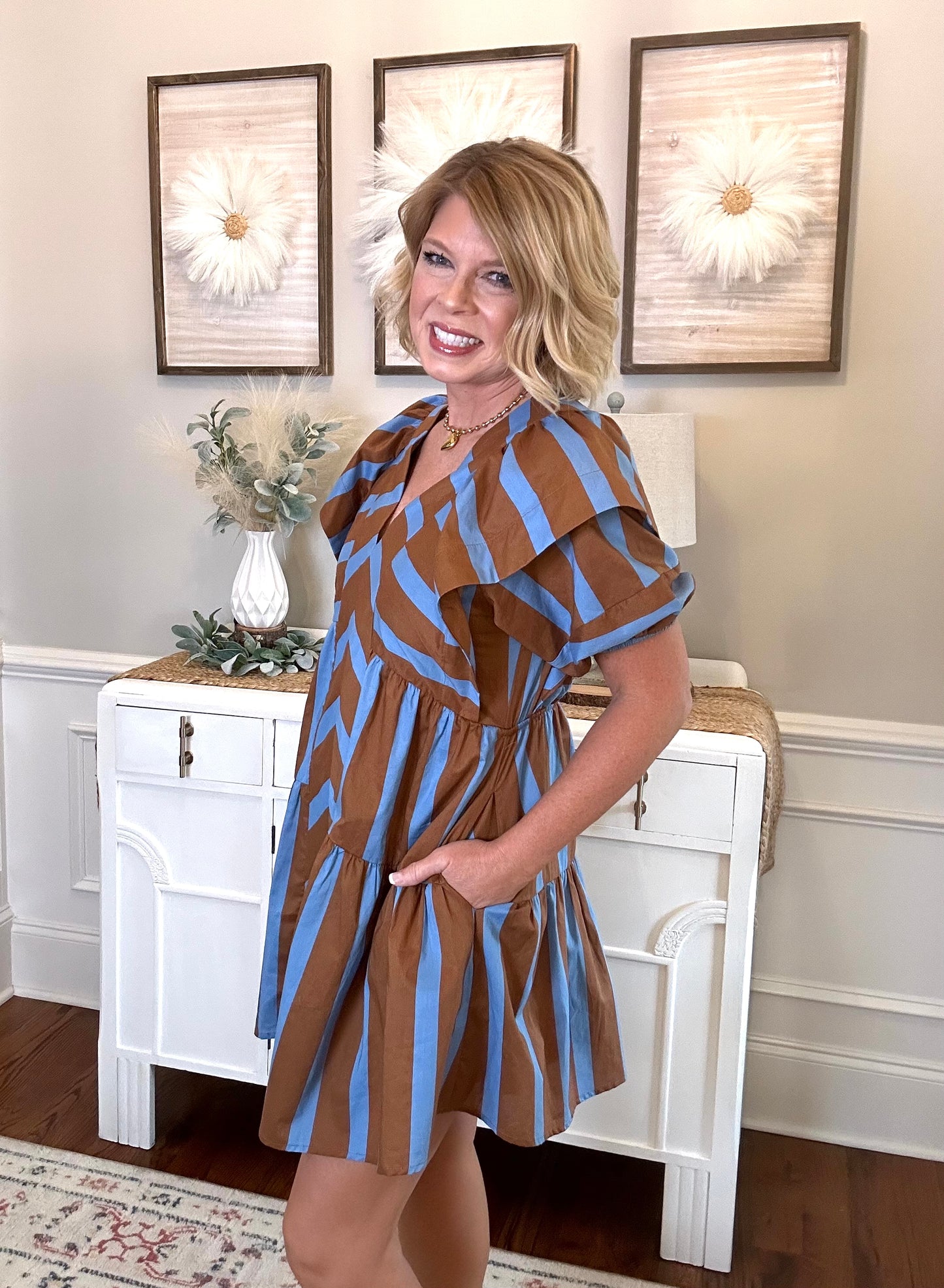 Destined For You Striped Mini | Brown & Slate Blue