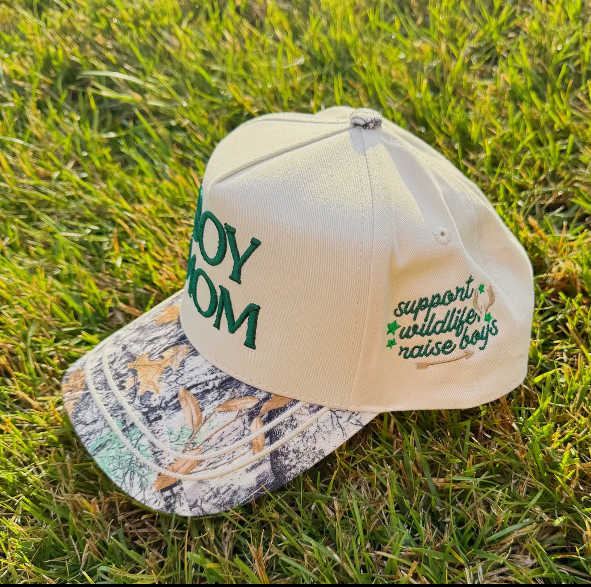 Boy Mom Embroidered Camo Trucker