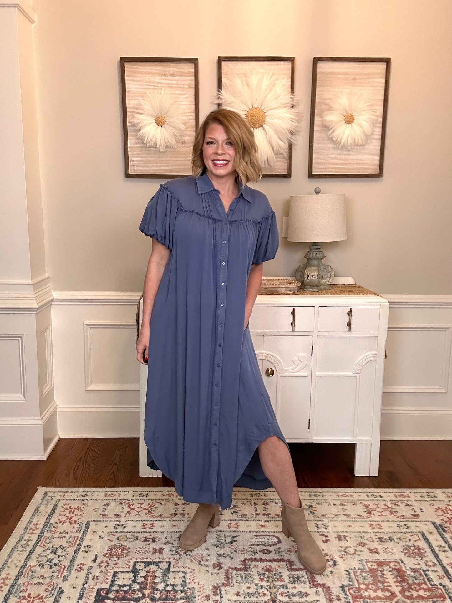 Maya Mineral Washed Puff Sleeve Maxi | Denim Blue - The Sassy Rack