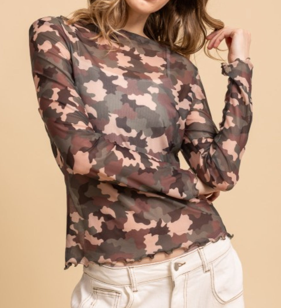 Camo Mesh Layering Top