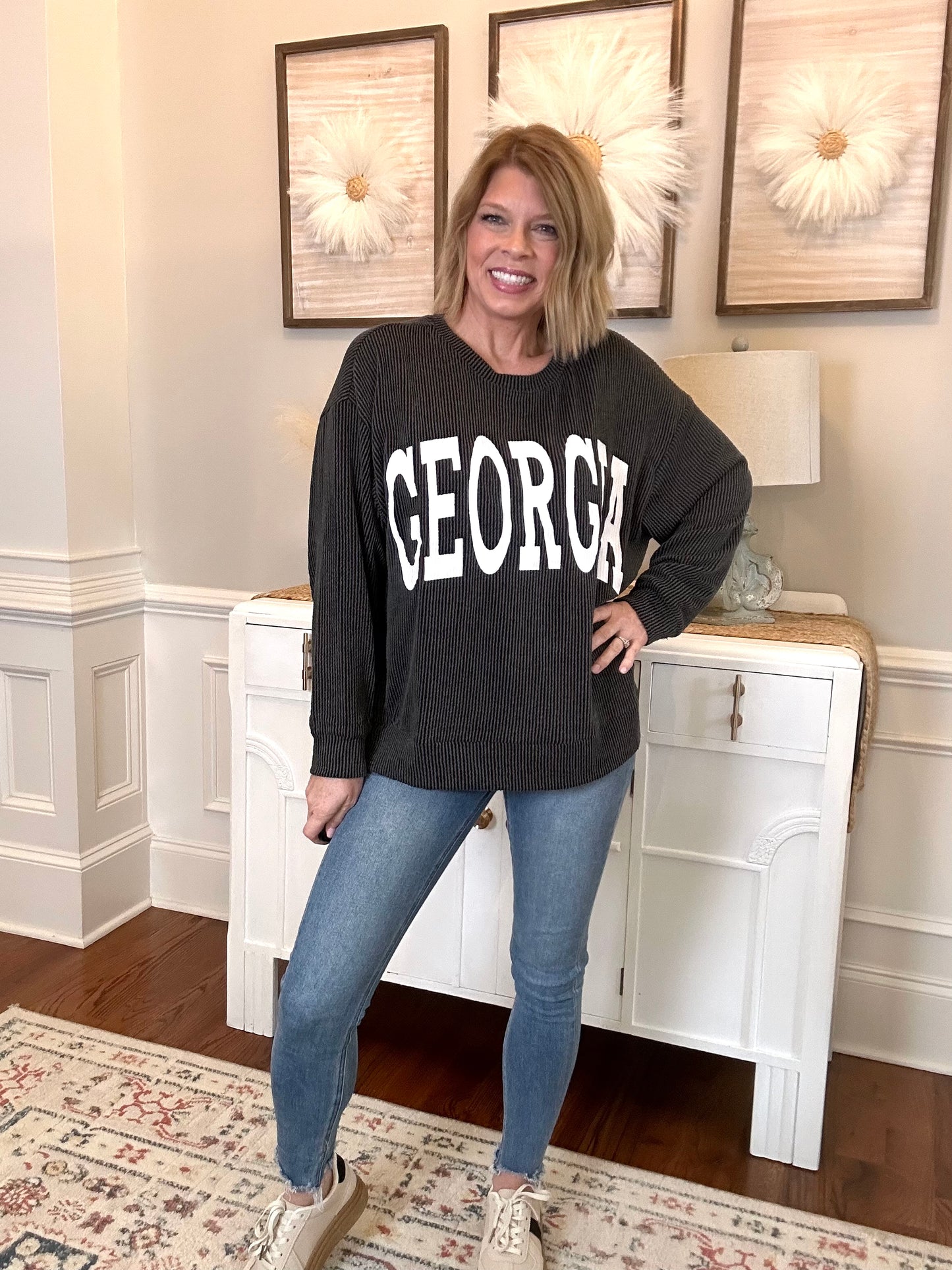 Game Day Georgia Corded Pullover | Black & Charcoal - The Sassy Rack