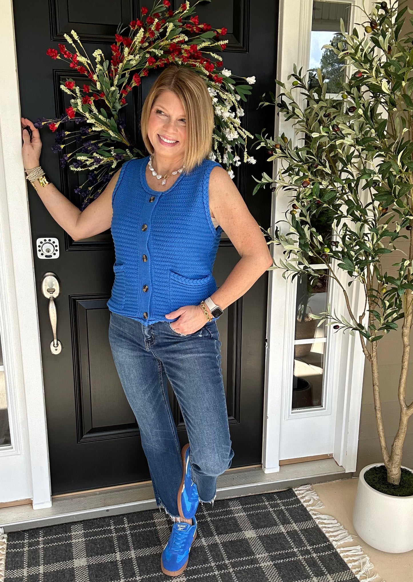 Celeste Vested Sweater Top | Blue