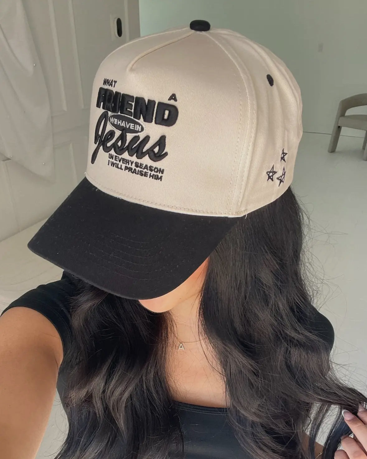 Friend In Jesus Embroidered Trucker | Black